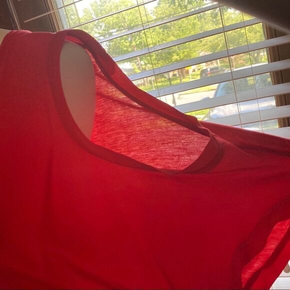 MAJE red 1 cold shoulder top blouse w ruching sz M - Picture 5 of 8